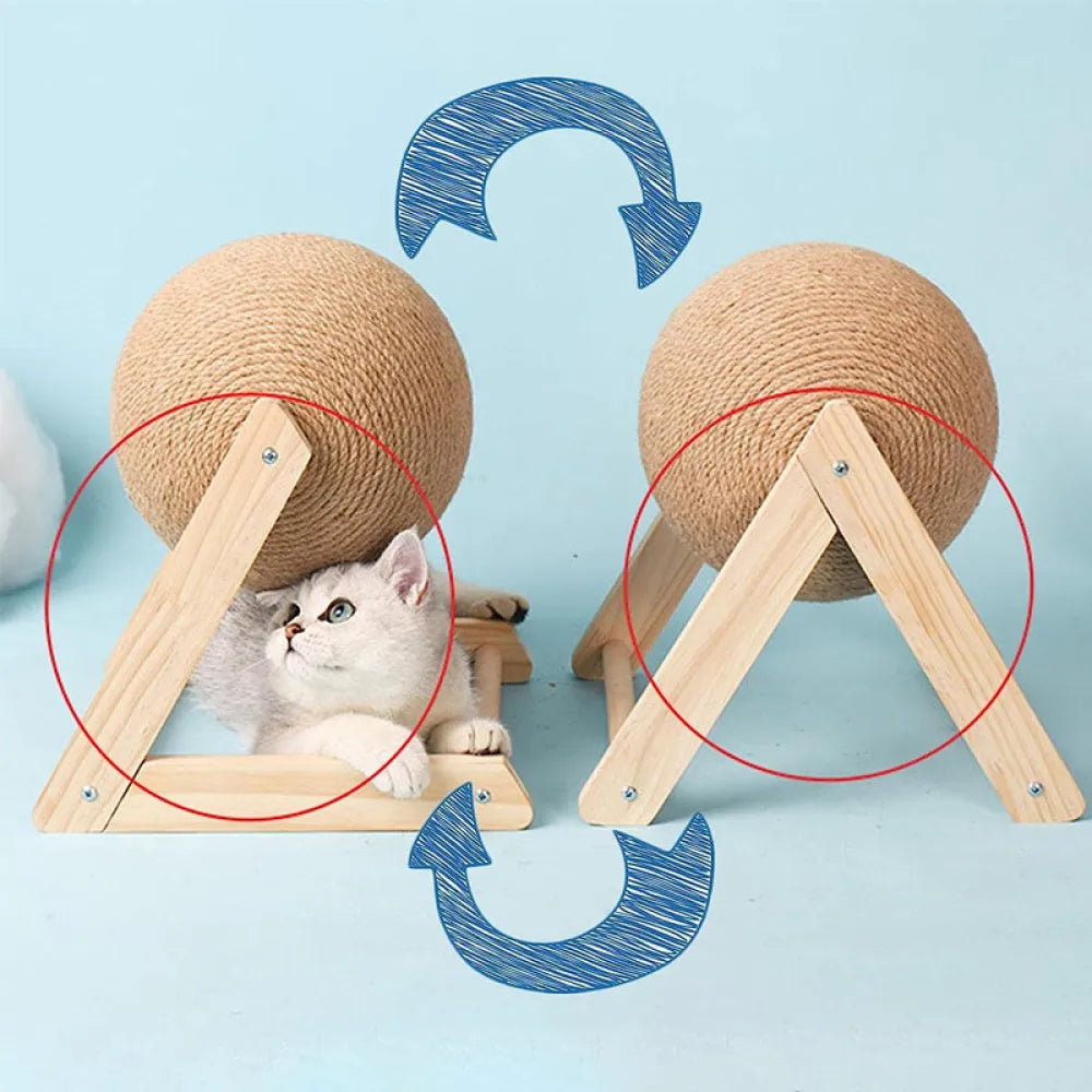 Vibe Geeks Cat Wooden Scratching Post Interactive Sisal Pet Scratching Ball-4