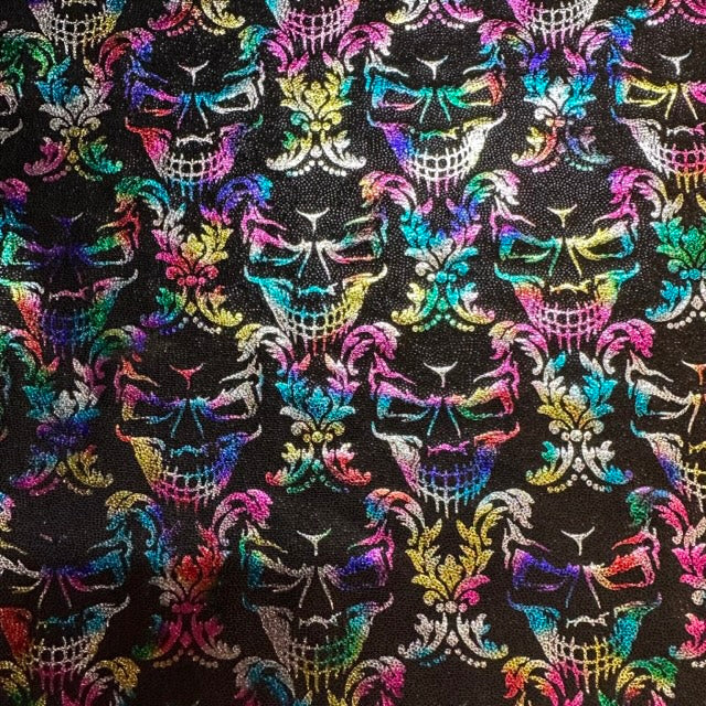 Skull Design Stretch Nylon Spandex Fabric Rainbow Foil | Spandex Palace-0