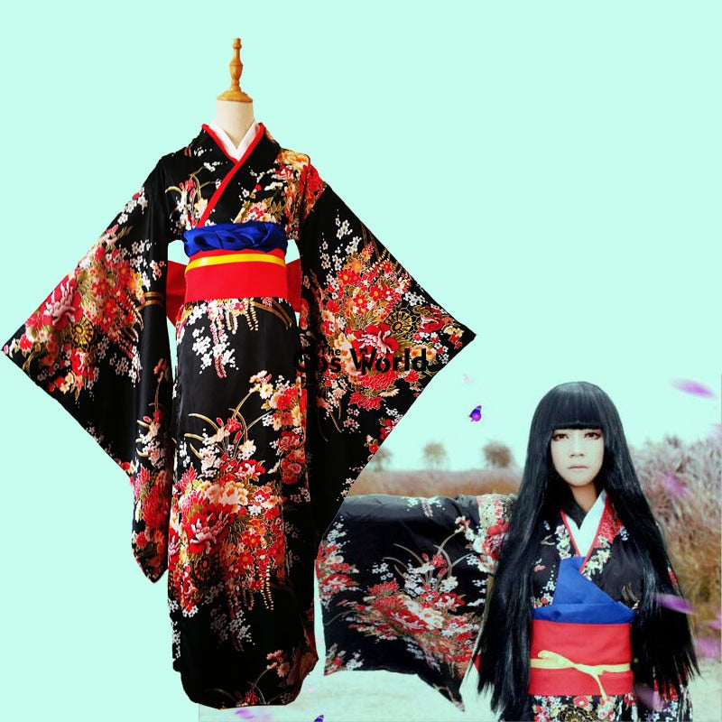 Jigoku Shoujo Enma Ai Maid Dress Kimono Yukata Uniform Outfit Anime Cosplay Costumes-2