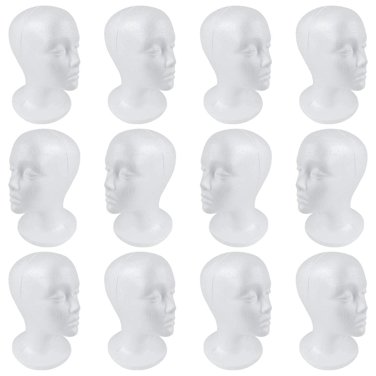SHANY Styrofoam Model Heads ,Hat Wig Foam Mannequin Female Wig Head Stand ,Mannequin Head for wigs , Wig Holder - Round Base , 11 Inches Female Mannequin Head -12 Pieces - One Dozen - SHOP 12 - FOAM HEADS - ITEM# SH-FOAM-X12