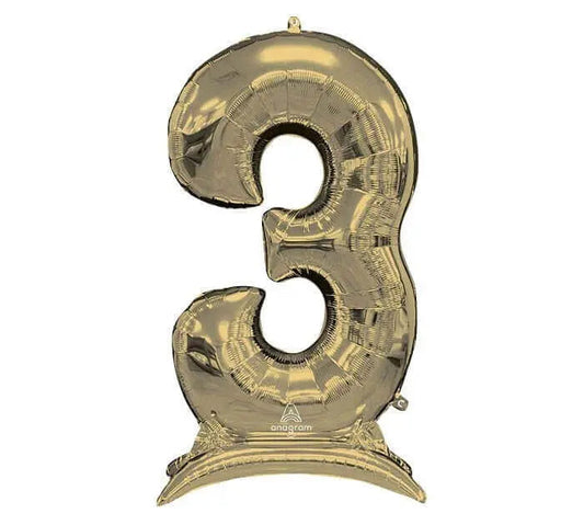 50" Stand-Up (Numberz 3) Mylar Balloons - White Gold (Air-Filled Only)-0