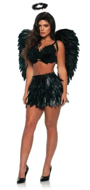 Feather Mini Skirt Two Piece Set - Black (Small/Medium)-0