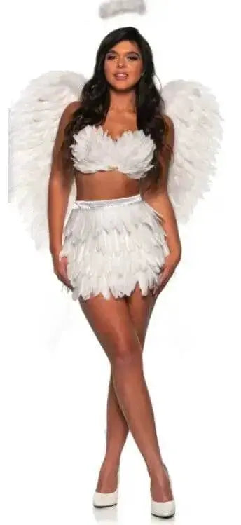 Feather Mini Skirt Two Piece Set - White (Small/Medium)-0
