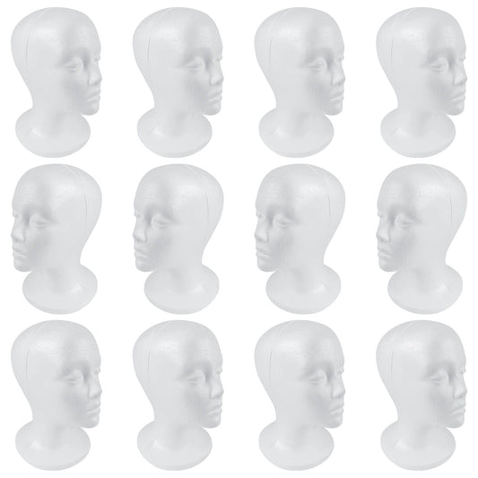 SHANY Styrofoam Model Heads ,Hat Wig Foam Mannequin Female Wig Head Stand ,Mannequin Head for wigs , Wig Holder - Round Base , 11 Inches Female Mannequin Head -12 Pieces - One Dozen - SHOP 12 - FOAM HEADS - ITEM# SH-FOAM-X12